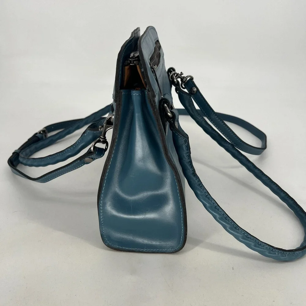 Patricia Nash Calvi Satchel Crossbody‎ Bag Leather Safflower Blue Boho Western